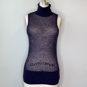 Dana Buchman Petite Purple Net Beaded Colorful Turtleneck Blouse